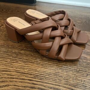 Brown, leather kitten, heel sandals